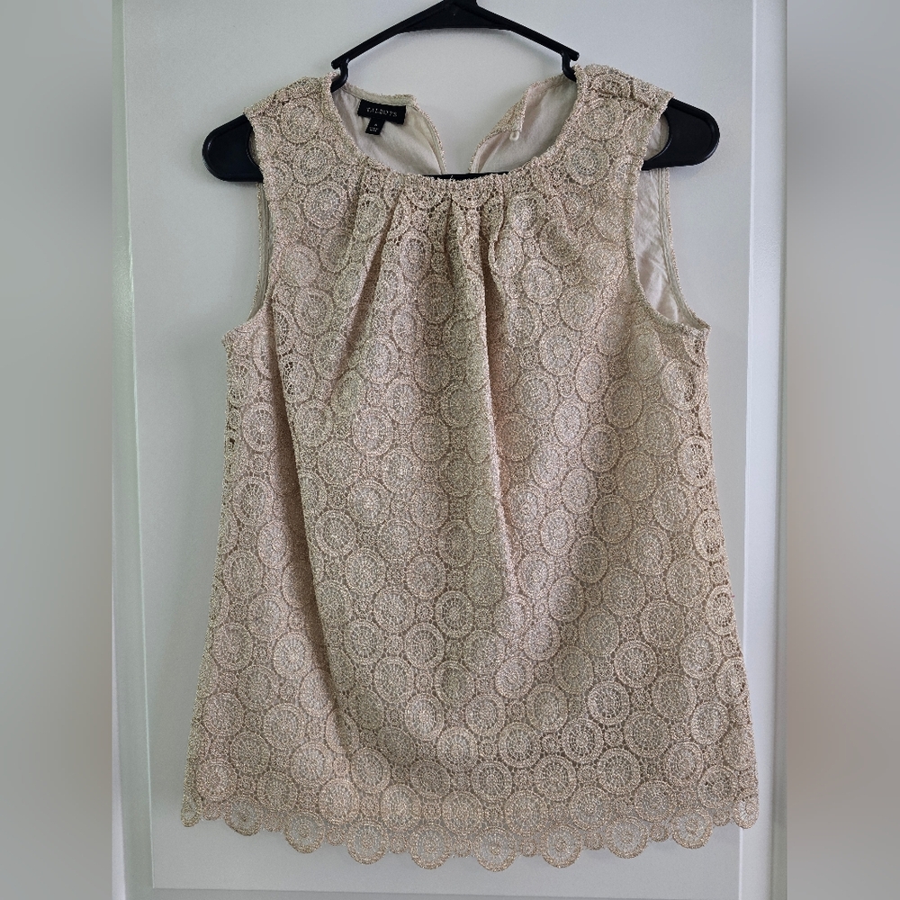 Talbots Cream/Gold Medallion Lace Blouse